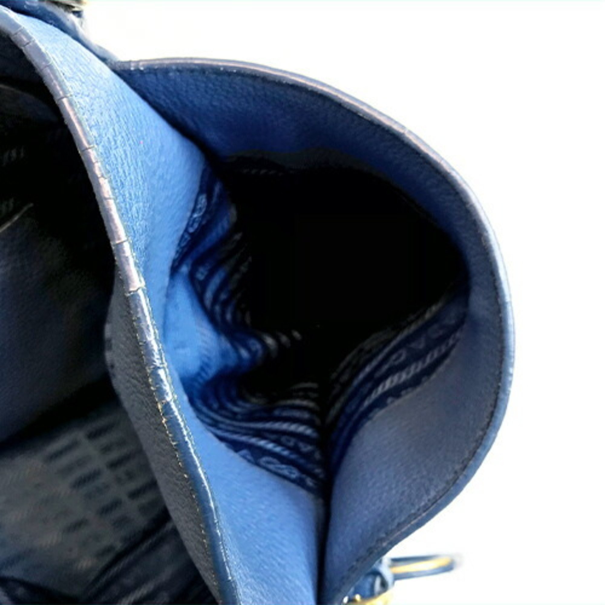 Prada tote bag blue leather B+ rank PRADA