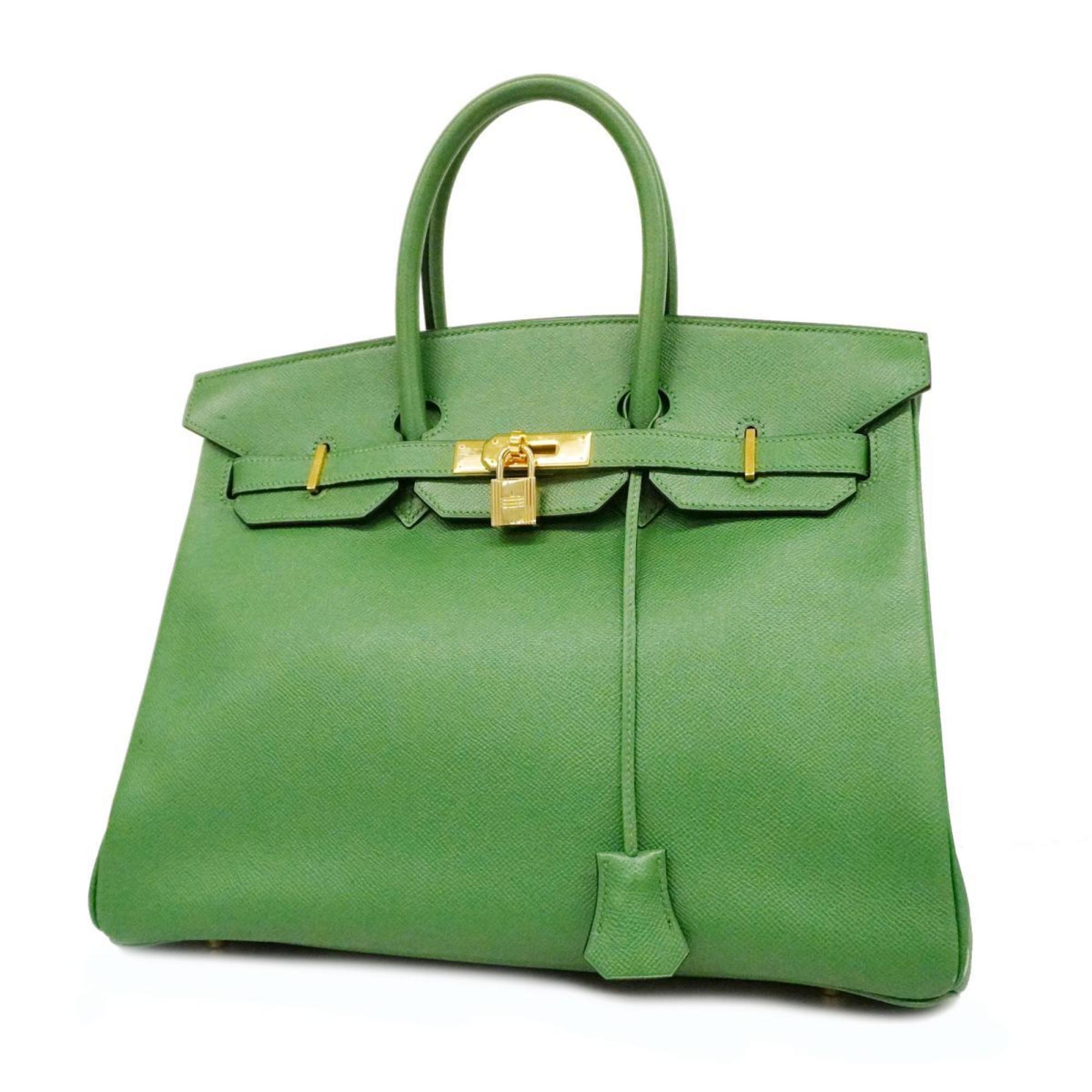 Hermes Handbag Birkin 35 □B Engraved Couchevel Green Ladies