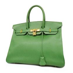 Hermes Handbag Birkin 35 □B Engraved Couchevel Green Ladies