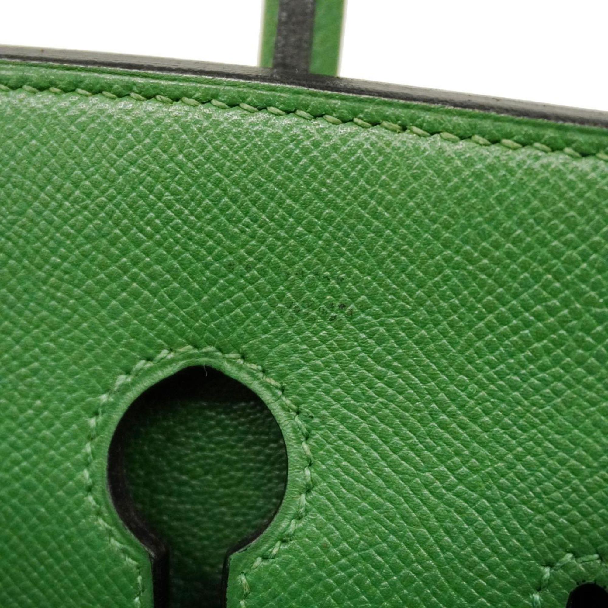 Hermes Handbag Birkin 35 □B Engraved Couchevel Green Ladies