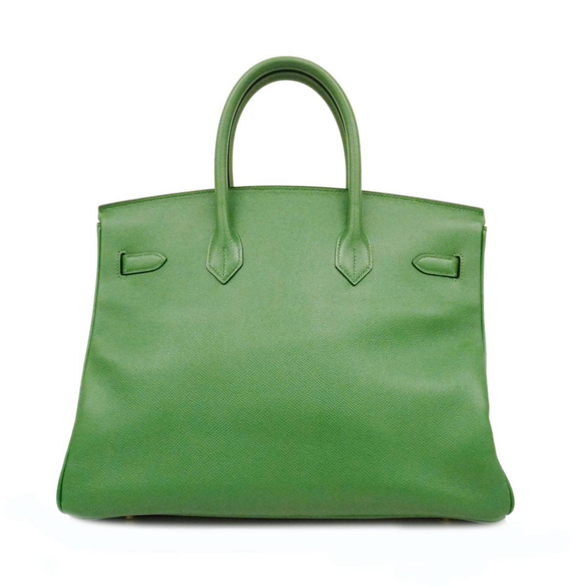 Hermes Handbag Birkin 35 □B Engraved Couchevel Green Ladies