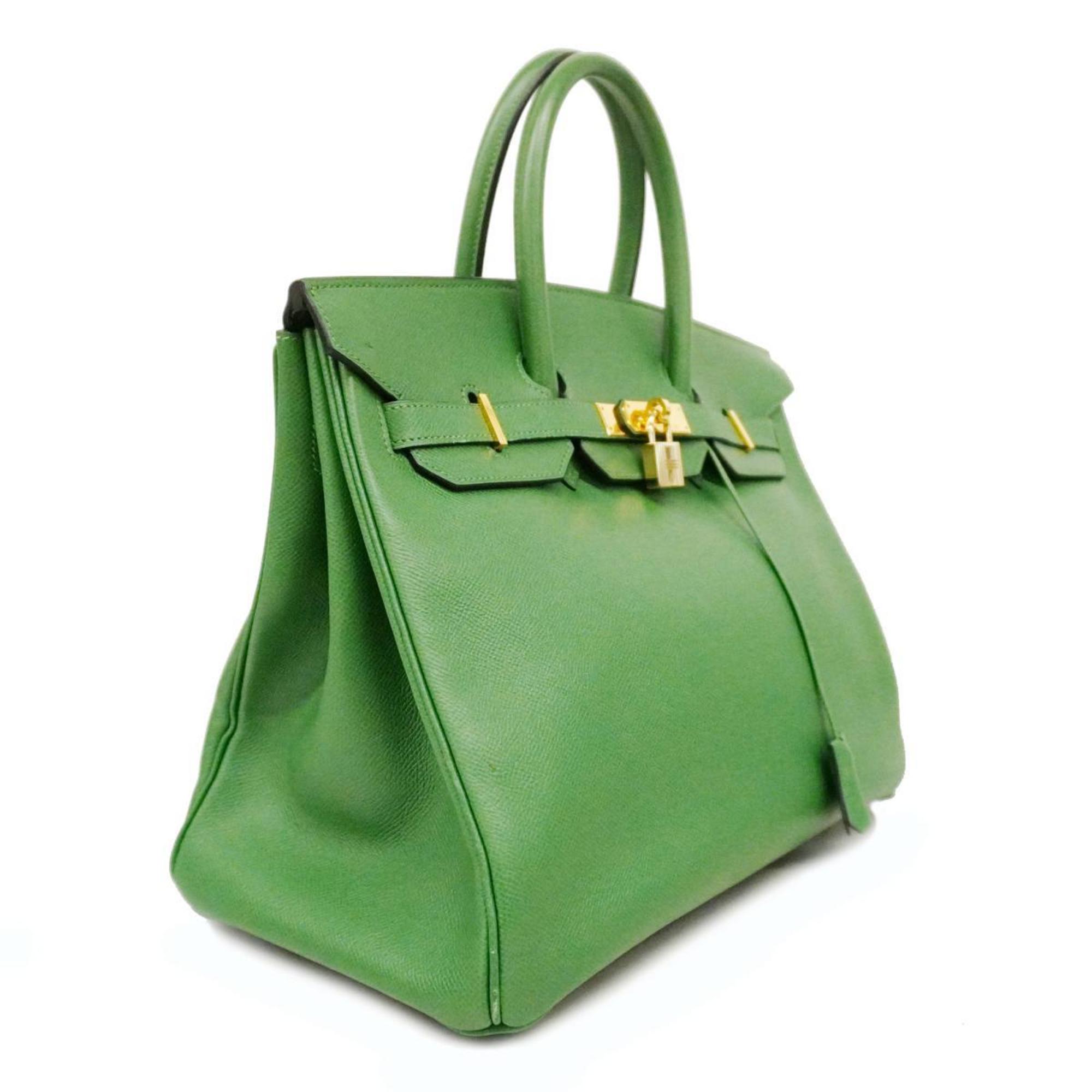 Hermes Handbag Birkin 35 □B Engraved Couchevel Green Ladies