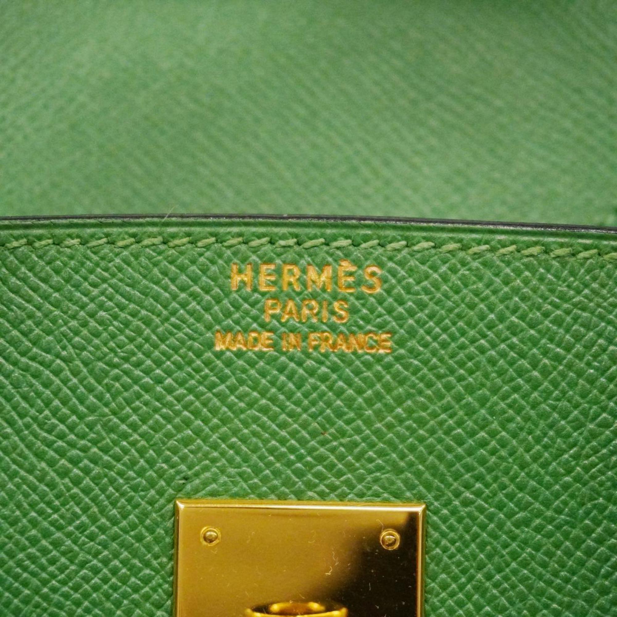 Hermes Handbag Birkin 35 □B Engraved Couchevel Green Ladies