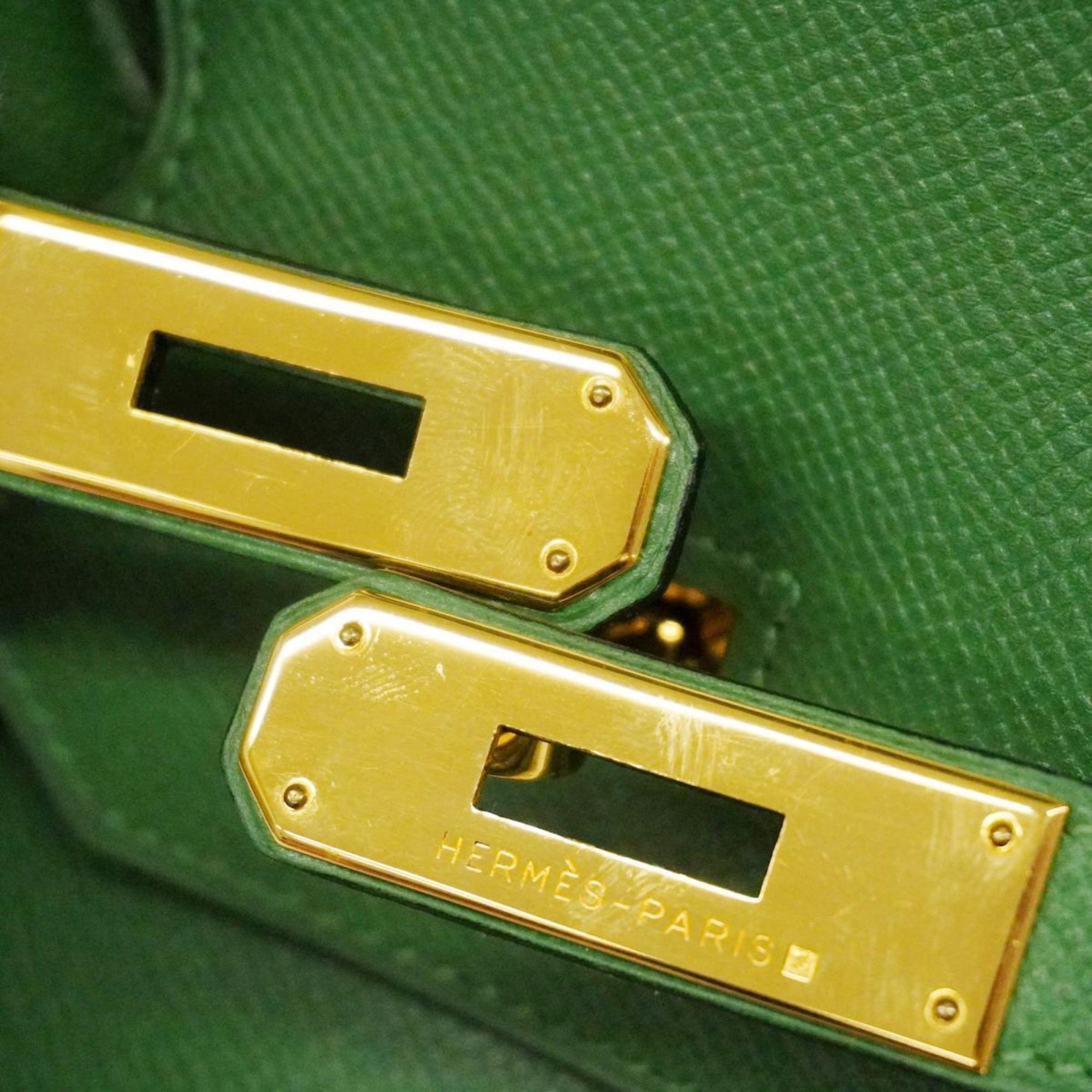 Hermes Handbag Birkin 35 □B Engraved Couchevel Green Ladies