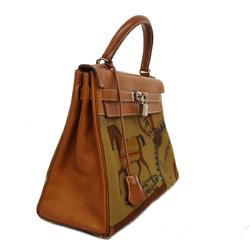 Hermes Handbag Kelly 32 □N Engraved Barenia Toile Couver Faube Tundra Ladies