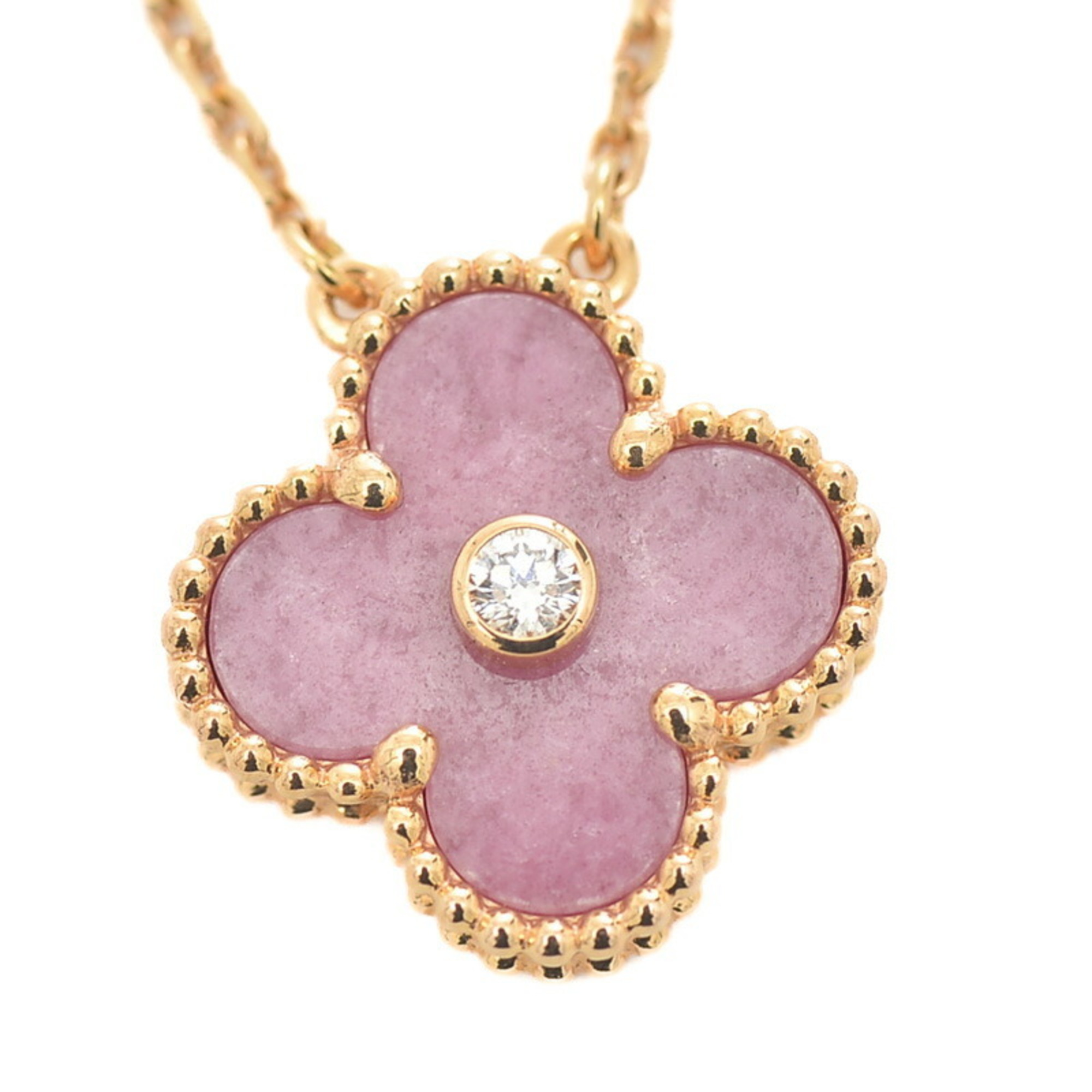 Van Cleef & Arpels Alhambra Necklace 1P Diamond Rhodonite K18RG