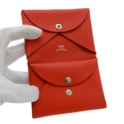 Hermes Calvi Duo Business Card Holder/Card Case Wallet/Coin Epson Rouge Couu U Engraved