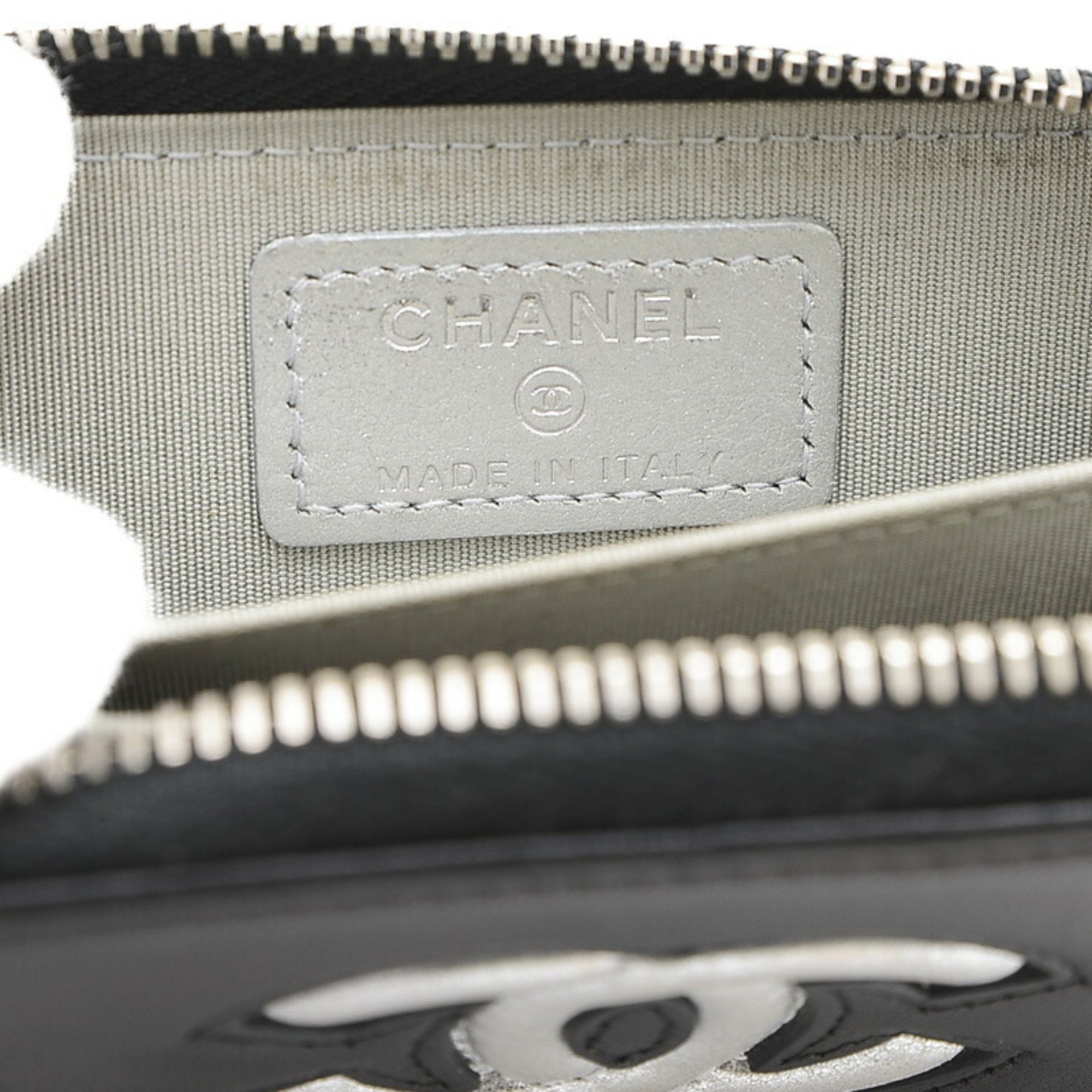 Chanel Cocomark Wallet/Coin Case Round Wallet Lambskin Black Silver