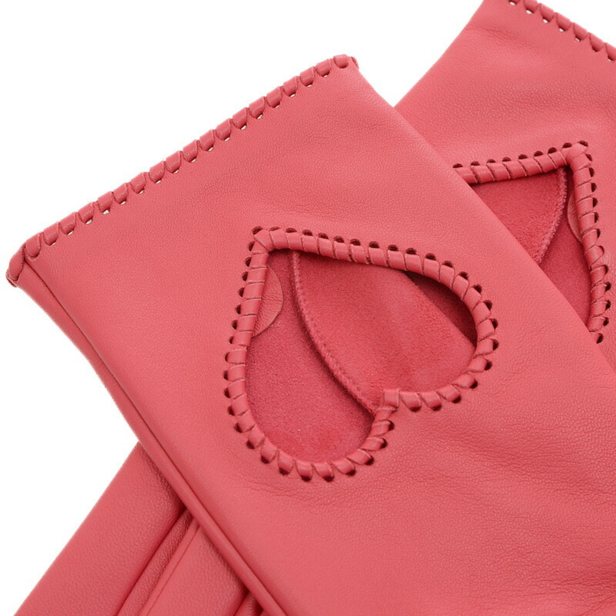 Hermes Heart Gloves Lambskin Pink #7.5