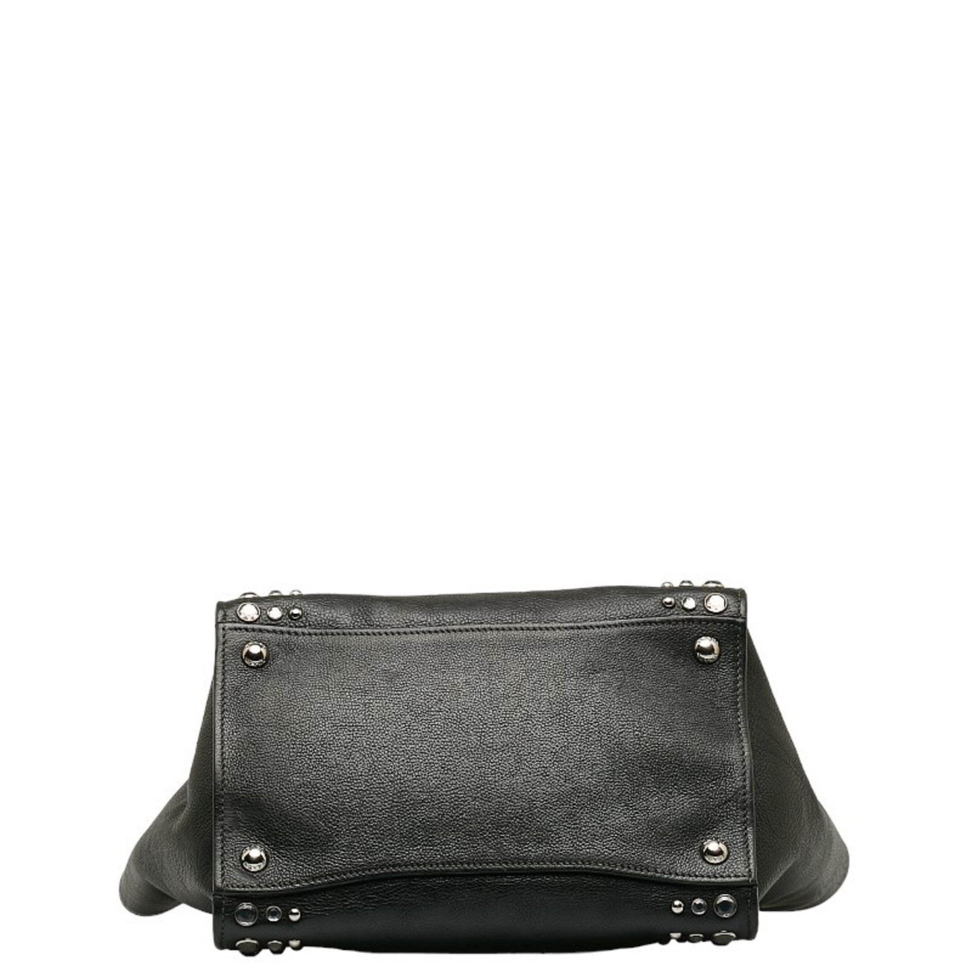 Prada Triangle Plate Diamond Studded Handbag Shoulder Bag B2625O Black Leather Women's PRADA