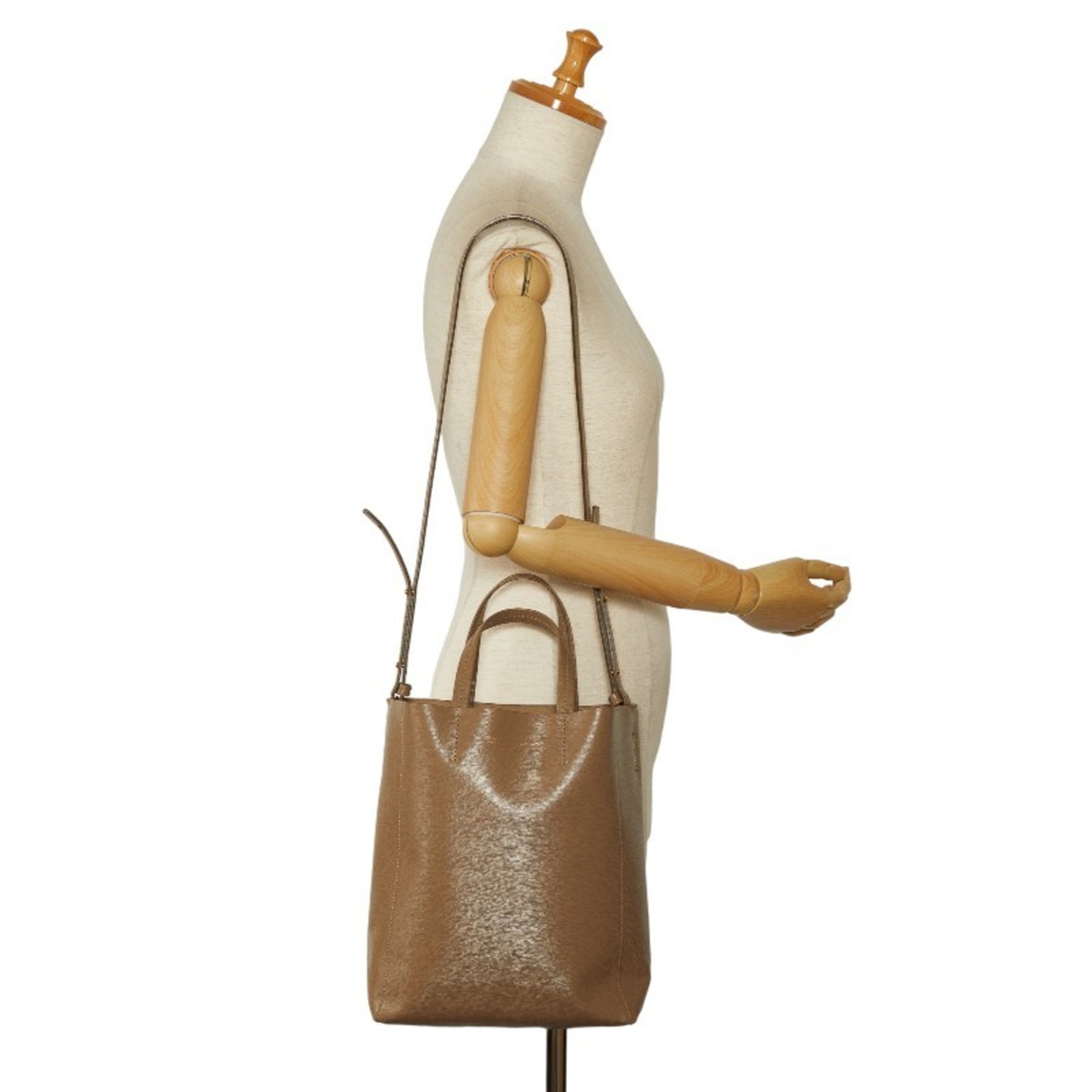 CELINE Vertical Cabas Small Tote Bag Shoulder Brown Leather Women's