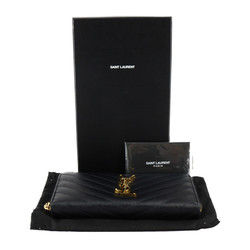 Yves Saint Laurent SAINT LAURENT PARIS Round Zip Wallet Long 358094 Leather Black V Stitch