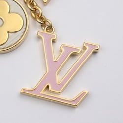 LOUIS VUITTON Spring Street Keychain M01187 Metal Gold Brown Pink White LV Monogram Flower Keyring Bag Charm Vuitton