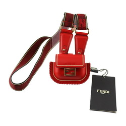 FENDI Pico Baguette Bag Pouch 7AR946 Calf Leather FUOCO Red Earphone Case AirPods Holder