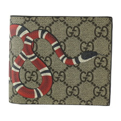 GUCCI Gucci Wallet Bi-fold 451266 GG Supreme Canvas Leather Beige Black Snake Animal Print