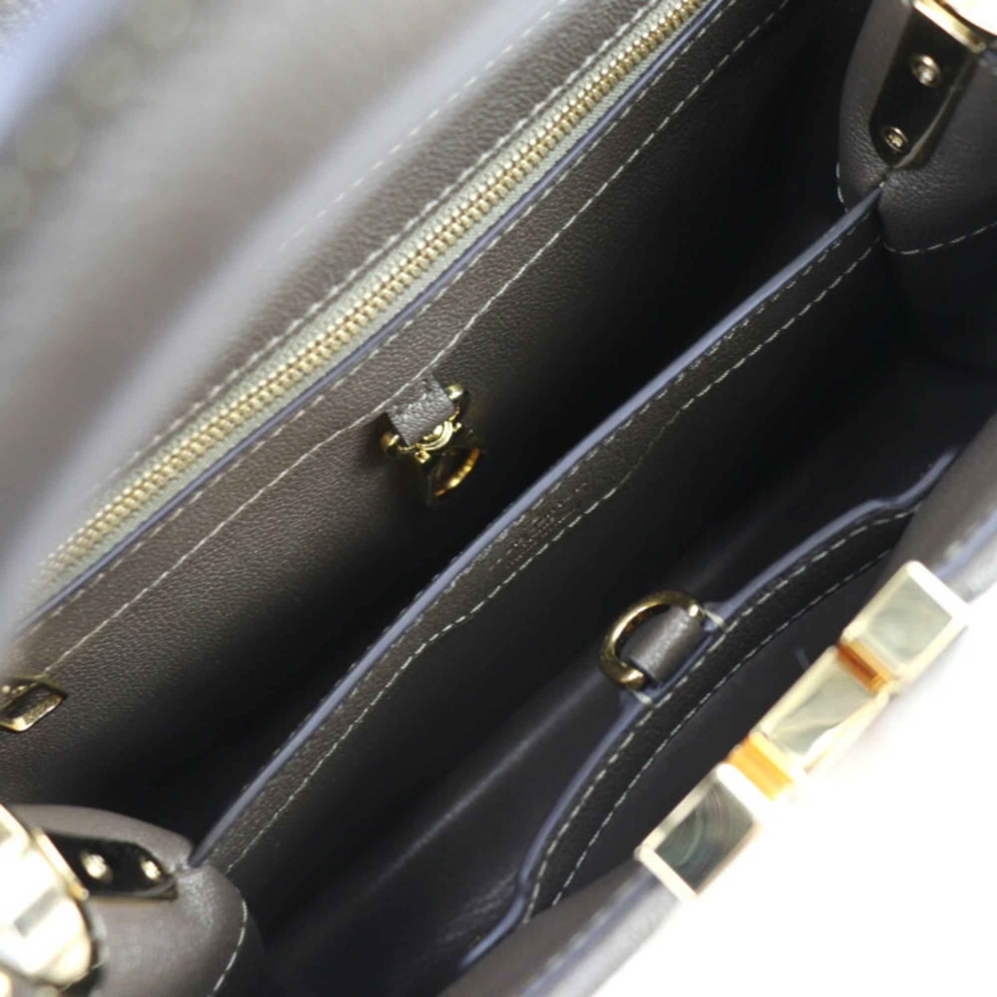 LOUIS VUITTON Louis Vuitton Capucines BB Handbag Leather Mink Fur Olive Beige Shoulder Bag