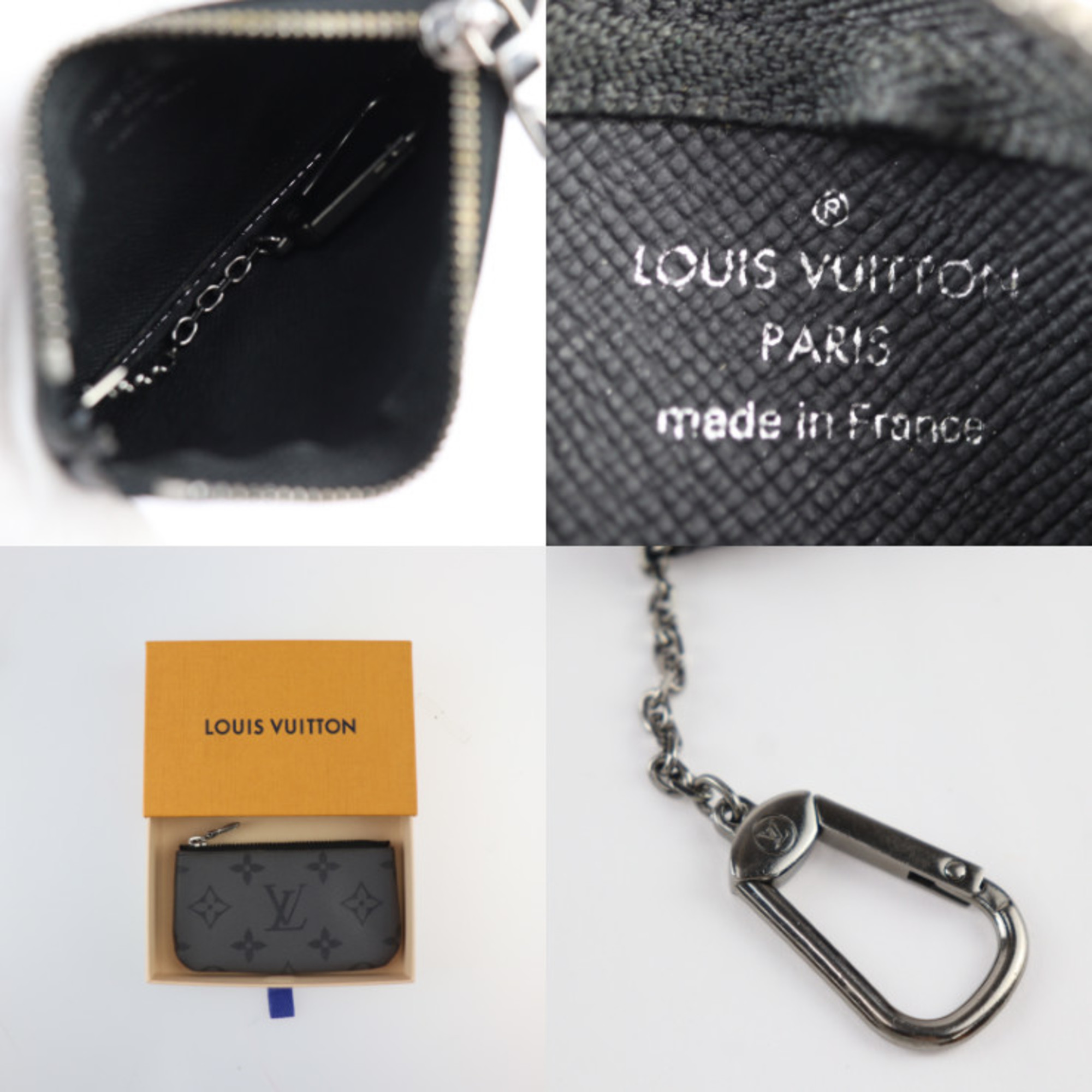 LOUIS VUITTON Louis Vuitton Pochette Cle Coin Case M80905 Monogram Eclipse Reverse Black Grey Purse