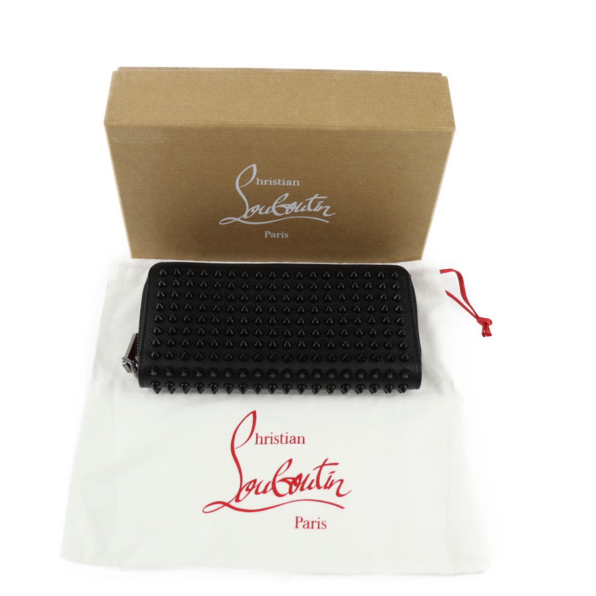 Christian Louboutin PANETTONE Long Wallet 1165044 Calf Leather Black Round Spike Studs