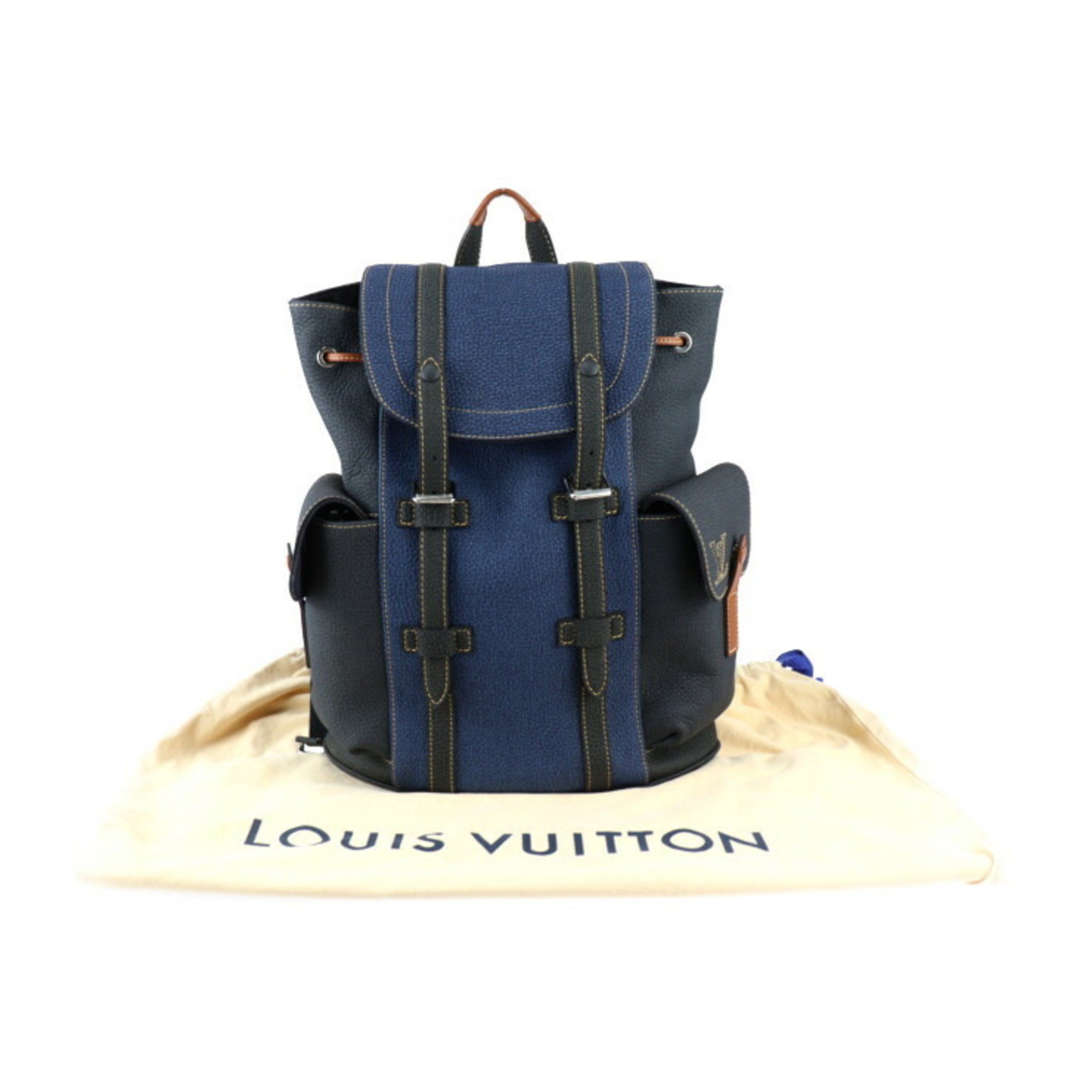 LOUIS VUITTON Christopher PM Backpack LV Fall Collection Rucksack/Daypack M21373 Taurillon Leather Blue Black Vuitton