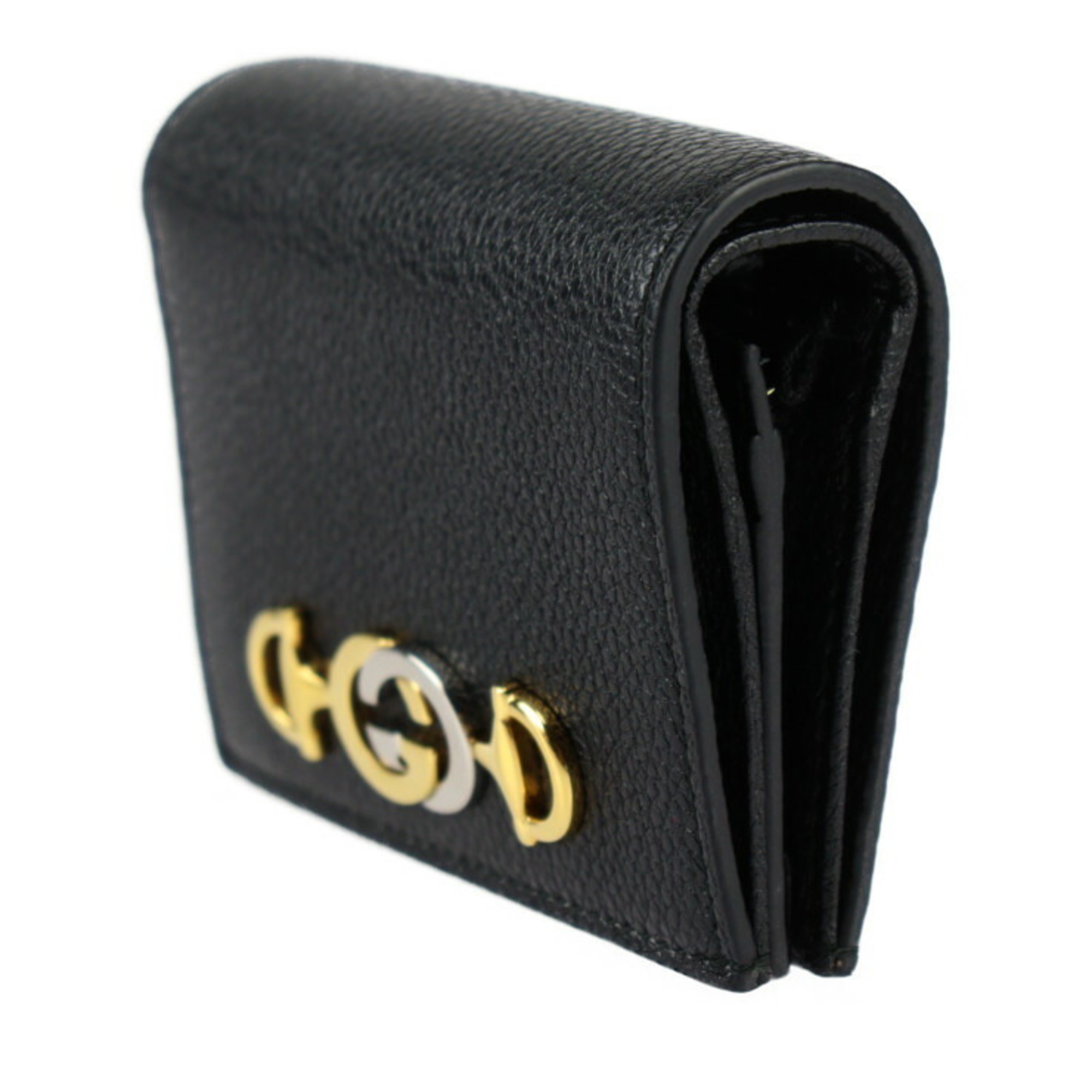 GUCCI Zumi Chain Wallet Bi-fold 570660 Leather Black Horsebit Compact