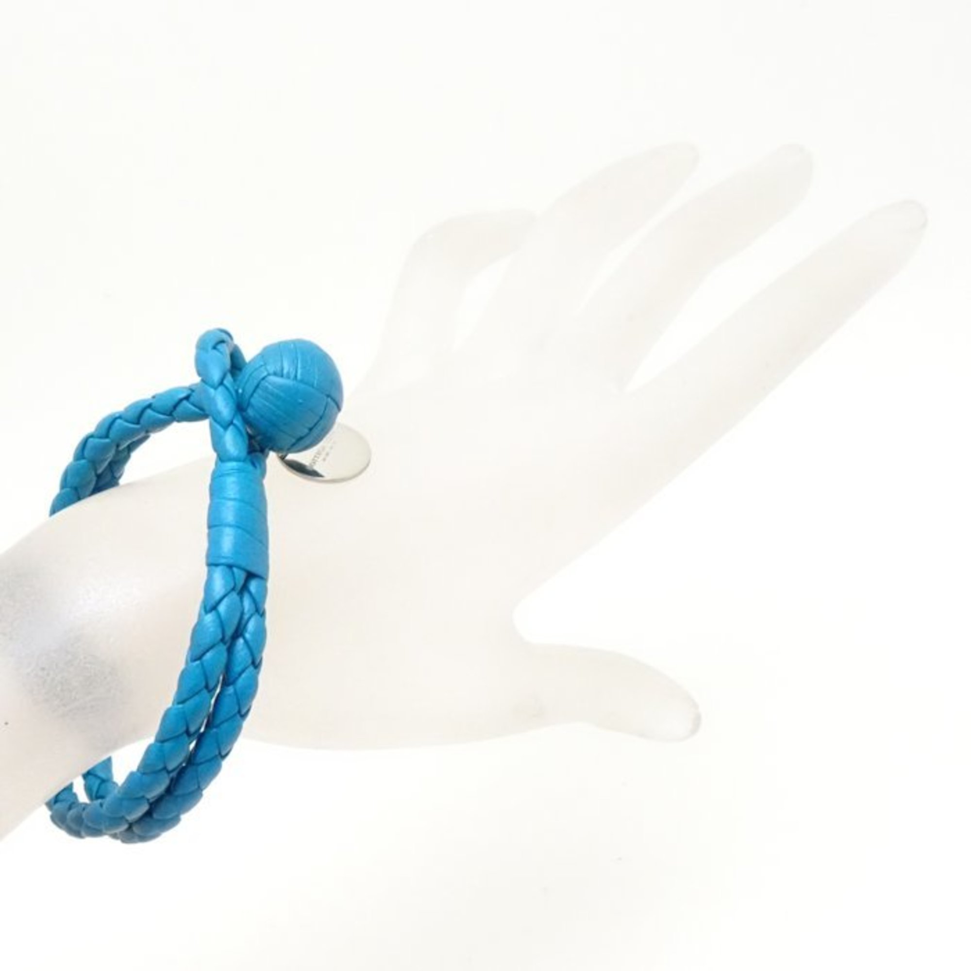 BOTTEGA VENETA Intrecciato leather bracelet blue 113546 x silver 925 291415