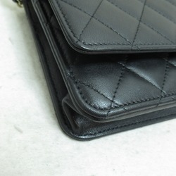CHANEL Chain wallet Shoulder Bag Black Lambskin (sheep leather) Pearl
