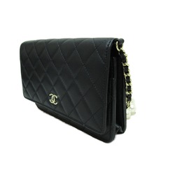 CHANEL Chain wallet Shoulder Bag Black Lambskin (sheep leather) Pearl