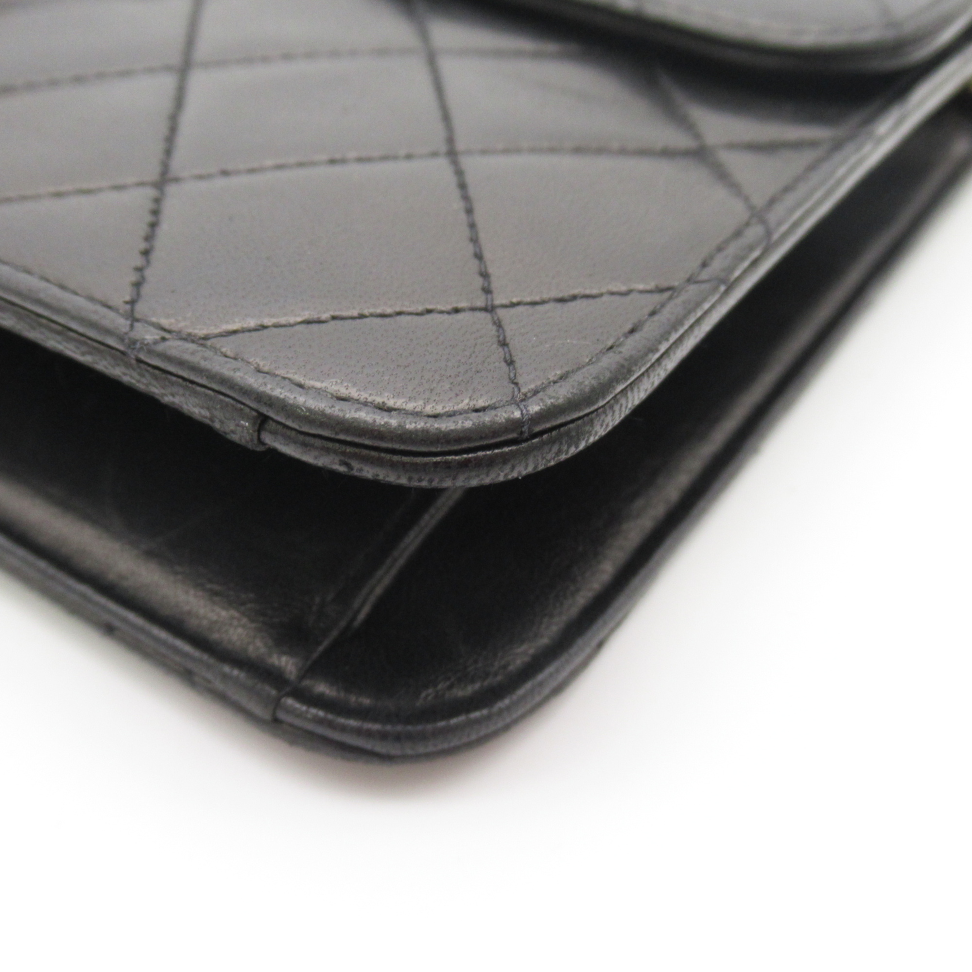 CHANEL Pushlock Matelasse Chain Shoulder Bag Black Lambskin (sheep leather)