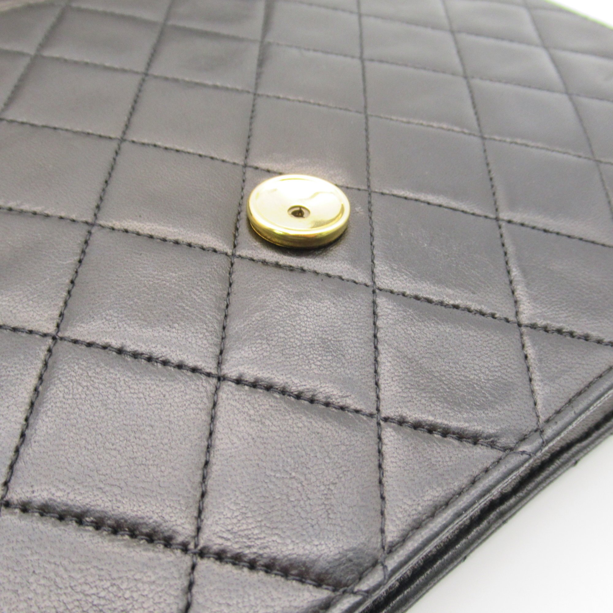 CHANEL Pushlock Matelasse Chain Shoulder Bag Black Lambskin (sheep leather)