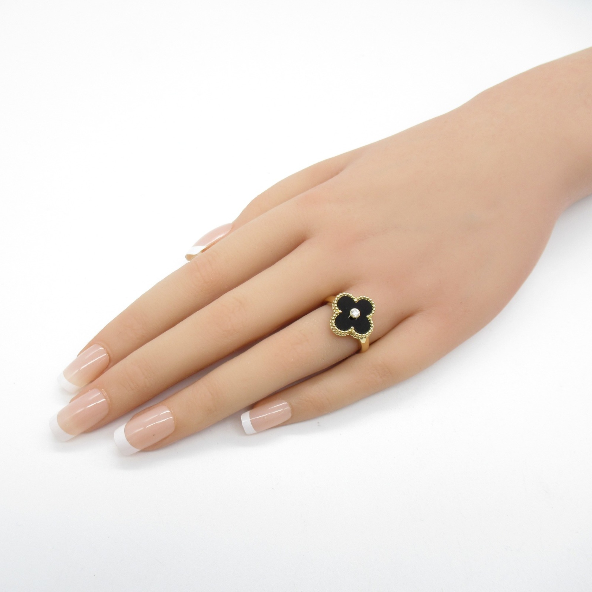 Van Cleef & Arpels Vintage Alhambra Onyx/1P Diamond Ring Ring Black Clear K18 (Yellow Gold) Onyx Black Clear