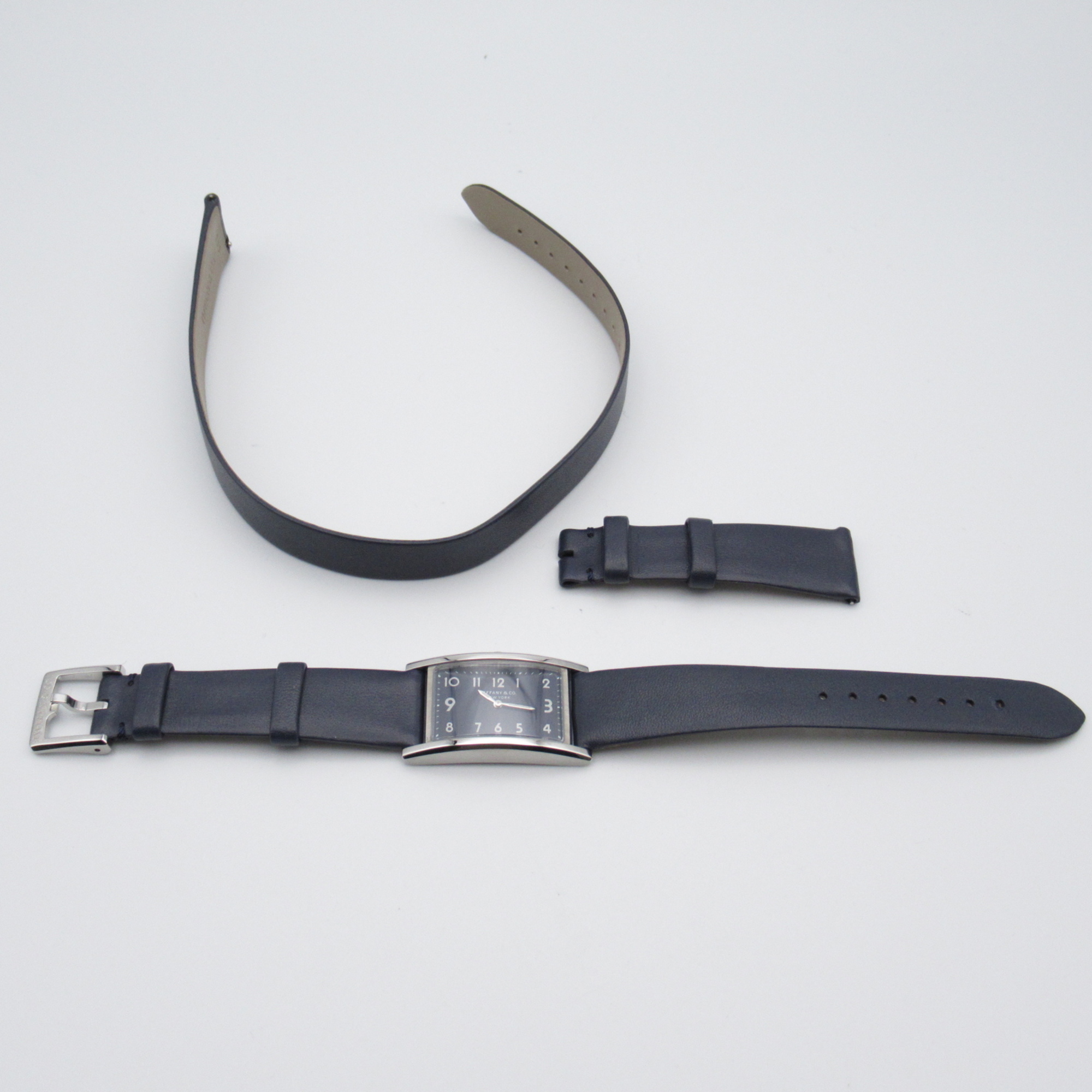 TIFFANY&CO East West Wrist Watch 34677344 Quartz Blue  Stainless Steel Leather belt 34677344
