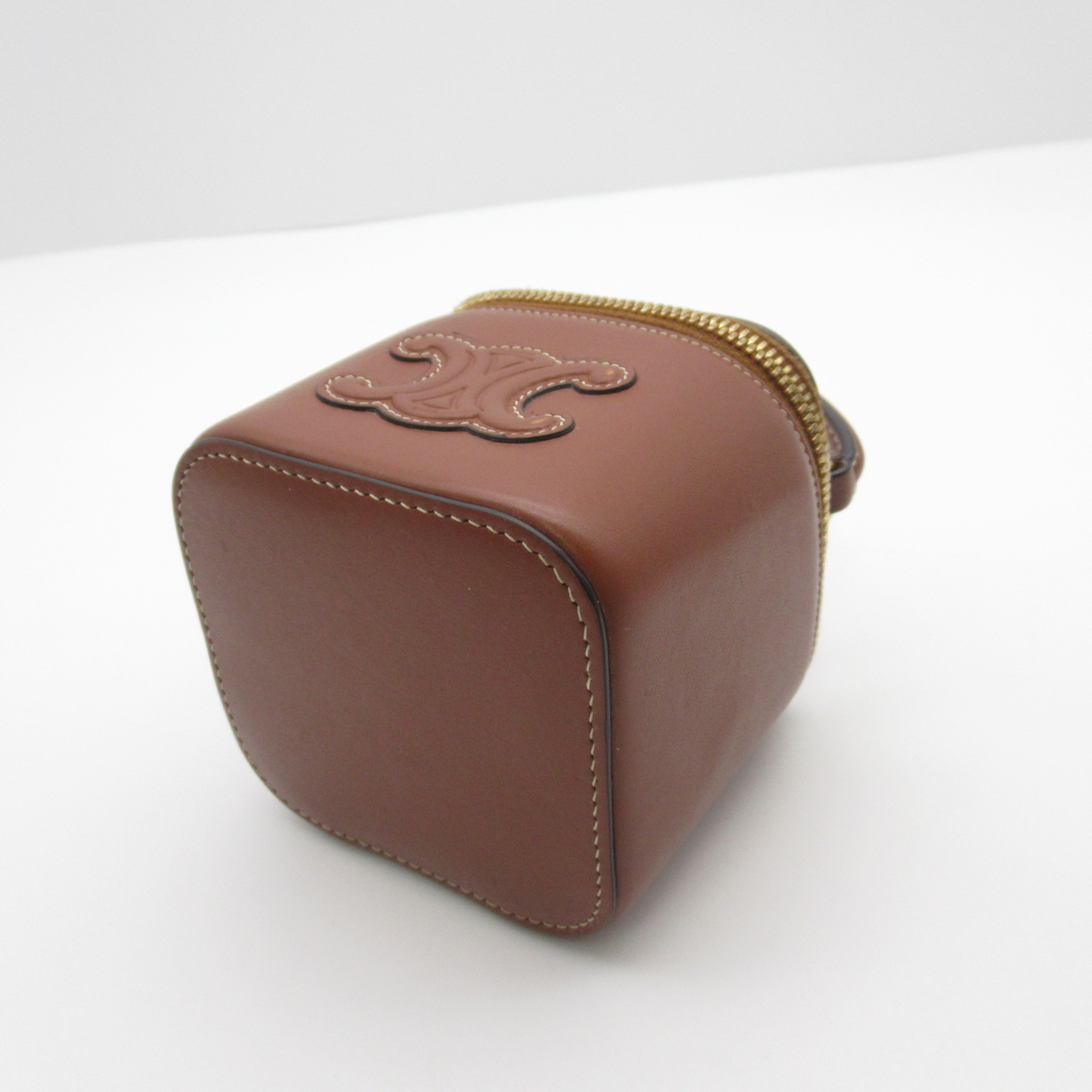 CELINE Mini Vanity Case Cuir Tri-Off Shoulder Bag Brown Tan Calfskin (cowhide) Smooth Scalf skin 10J763DR8.04LU