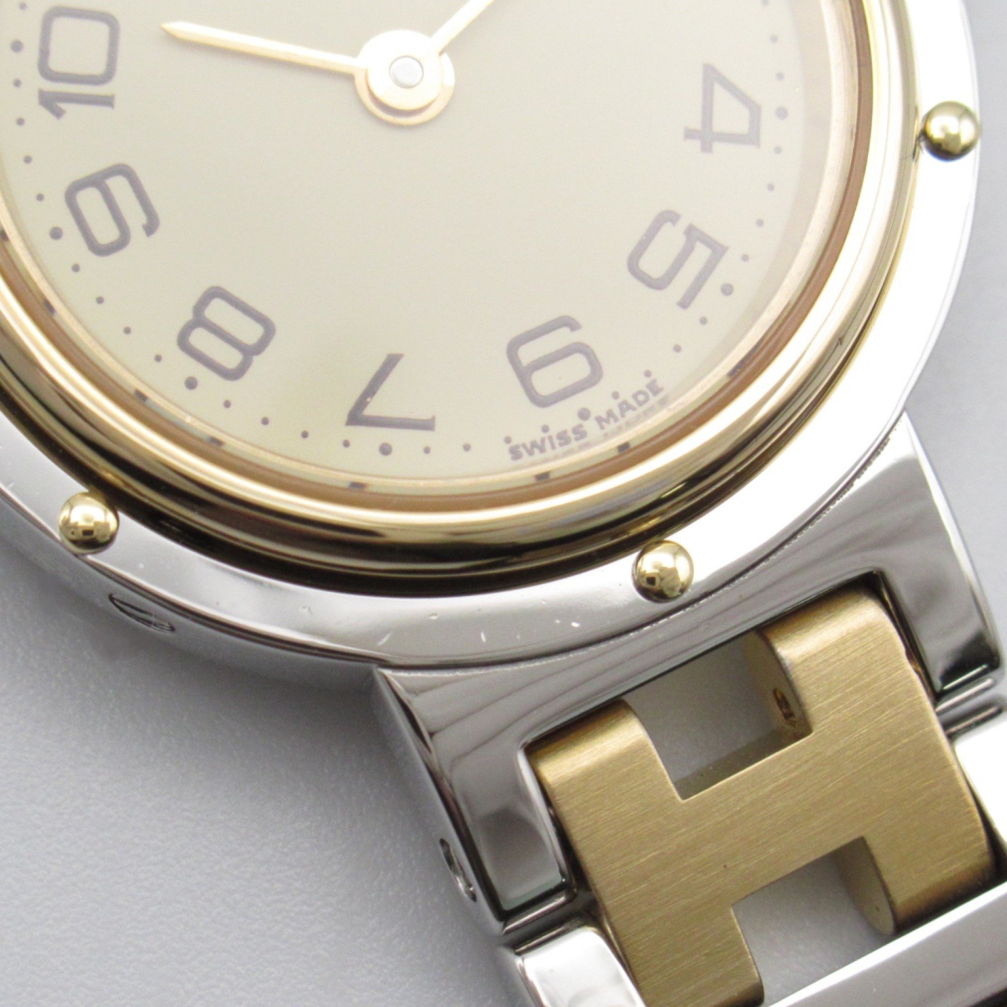 HERMES Clipper Wrist Watch CL2.440 Quartz Beige  Gold Plated Stainless Steel