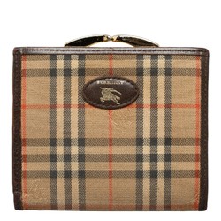 Burberry Nova Check Shadow Horse Bifold Wallet Beige Brown Canvas Leather Women's BURBERRY