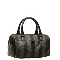 FENDI Pecan Handbag Boston Bag Khaki Black PVC Leather Women's