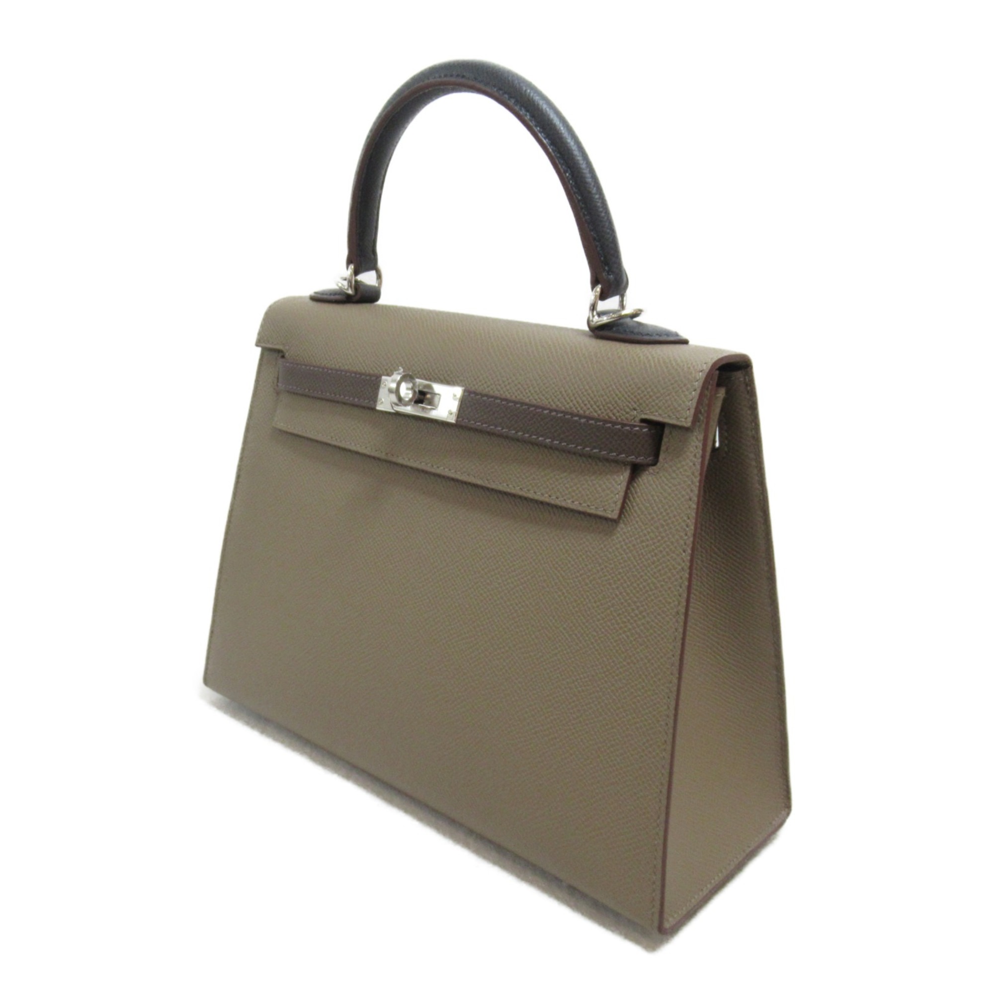 HERMES Kelly 25 handbag outside stitching Gray Ebenne/Black Etoupe Grey Epsom leather