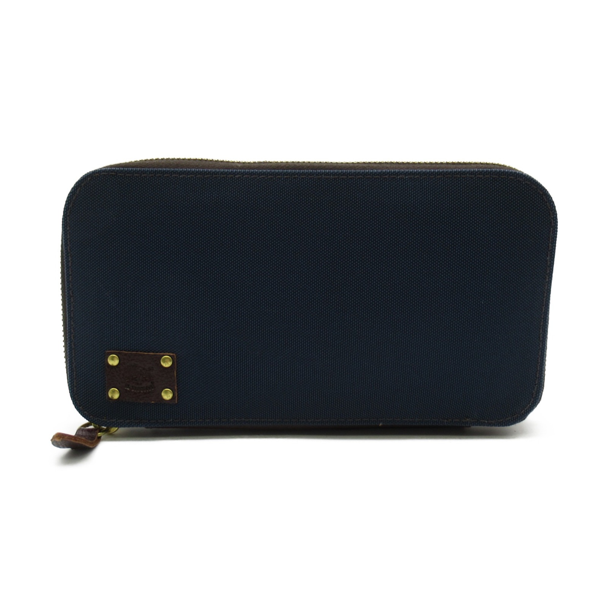 IL BISONTE Round long wallet Navy leather canvas C1010T564