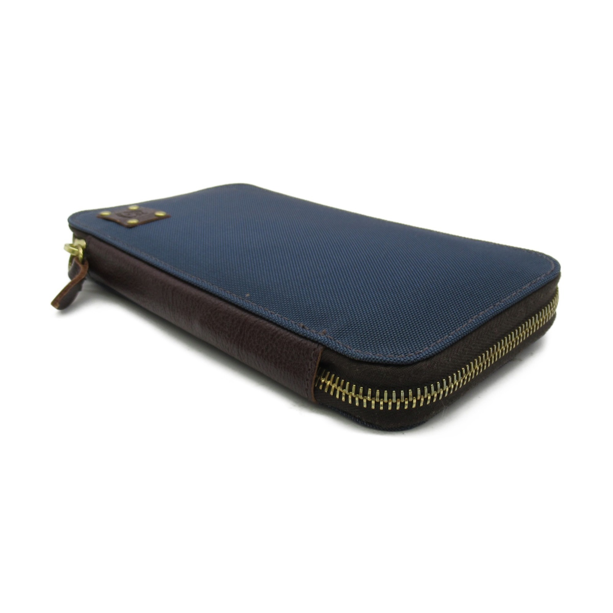 IL BISONTE Round long wallet Navy leather canvas C1010T564