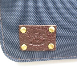 IL BISONTE Round long wallet Navy leather canvas C1010T564