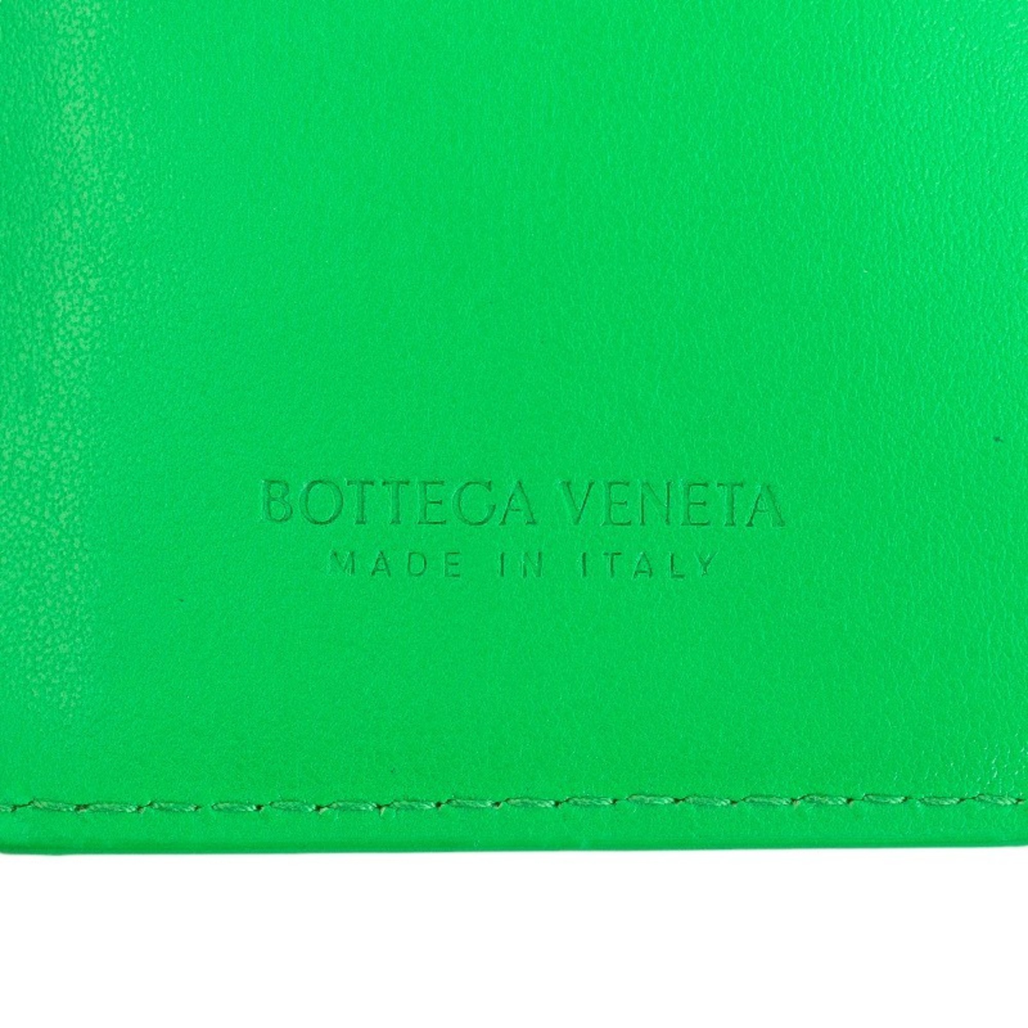 Bottega Veneta Intrecciato Bifold Wallet 608059 Parakeet Green Lambskin Calf Women's BOTTEGAVENETA