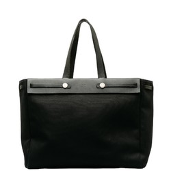 Hermes Airbag Cabas MM Handbag Black Canvas Leather Women's HERMES