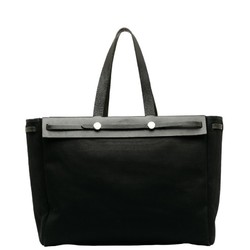 Hermes Airbag Cabas MM Handbag Black Canvas Leather Women's HERMES