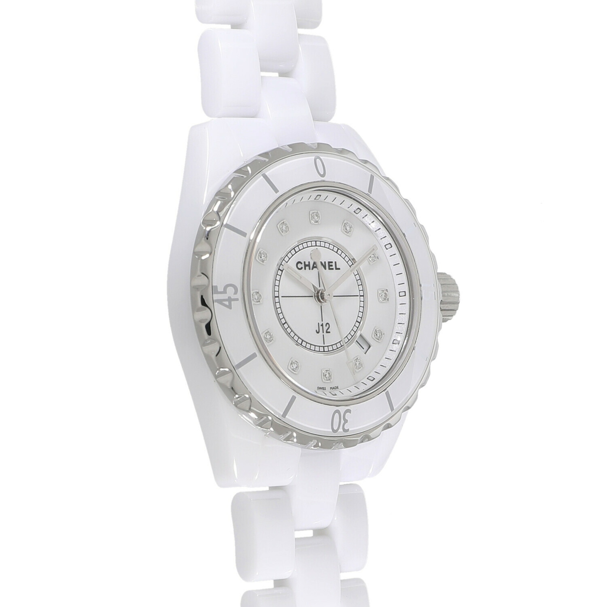 Chanel J12 White Ceramic 33MM x 12P Diamond H1628 Ladies Watch