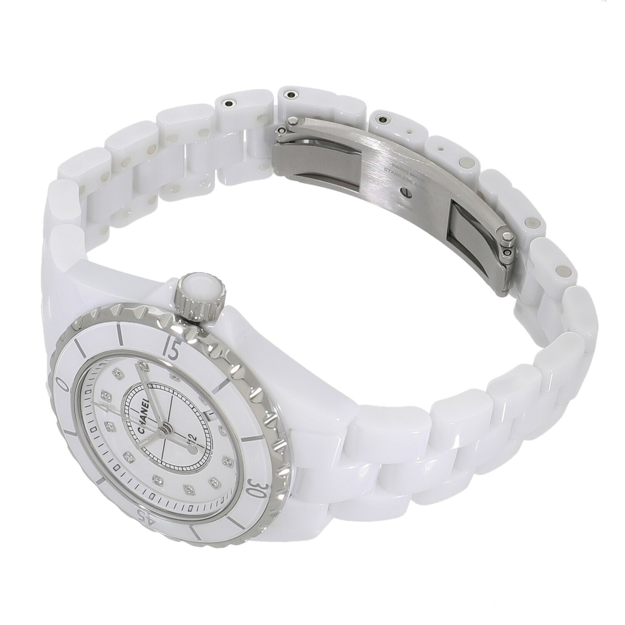Chanel J12 White Ceramic 33MM x 12P Diamond H1628 Ladies Watch