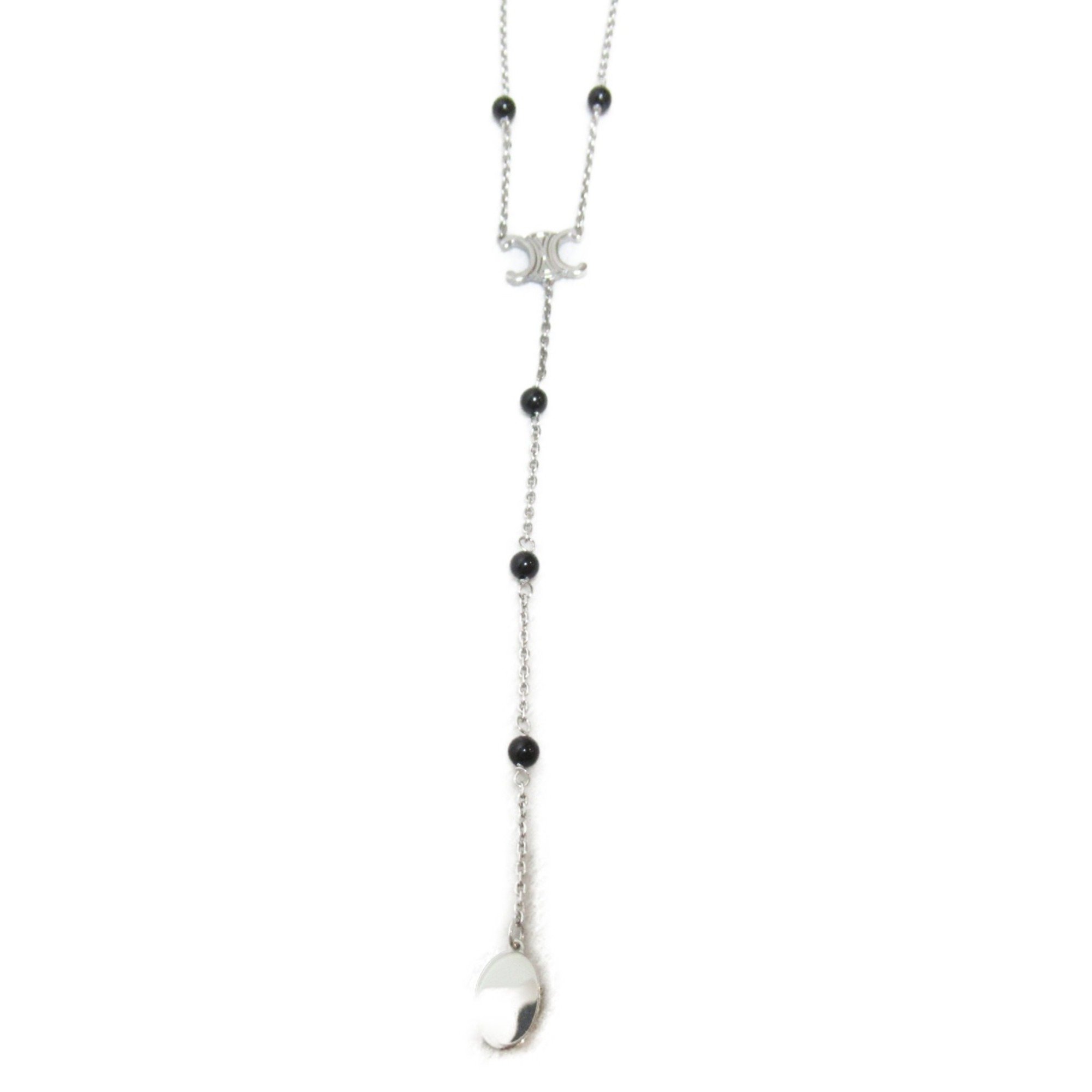 CELINE Triomphe Long Necklace Necklace Silver Black  Brass/Onyx Silver Black