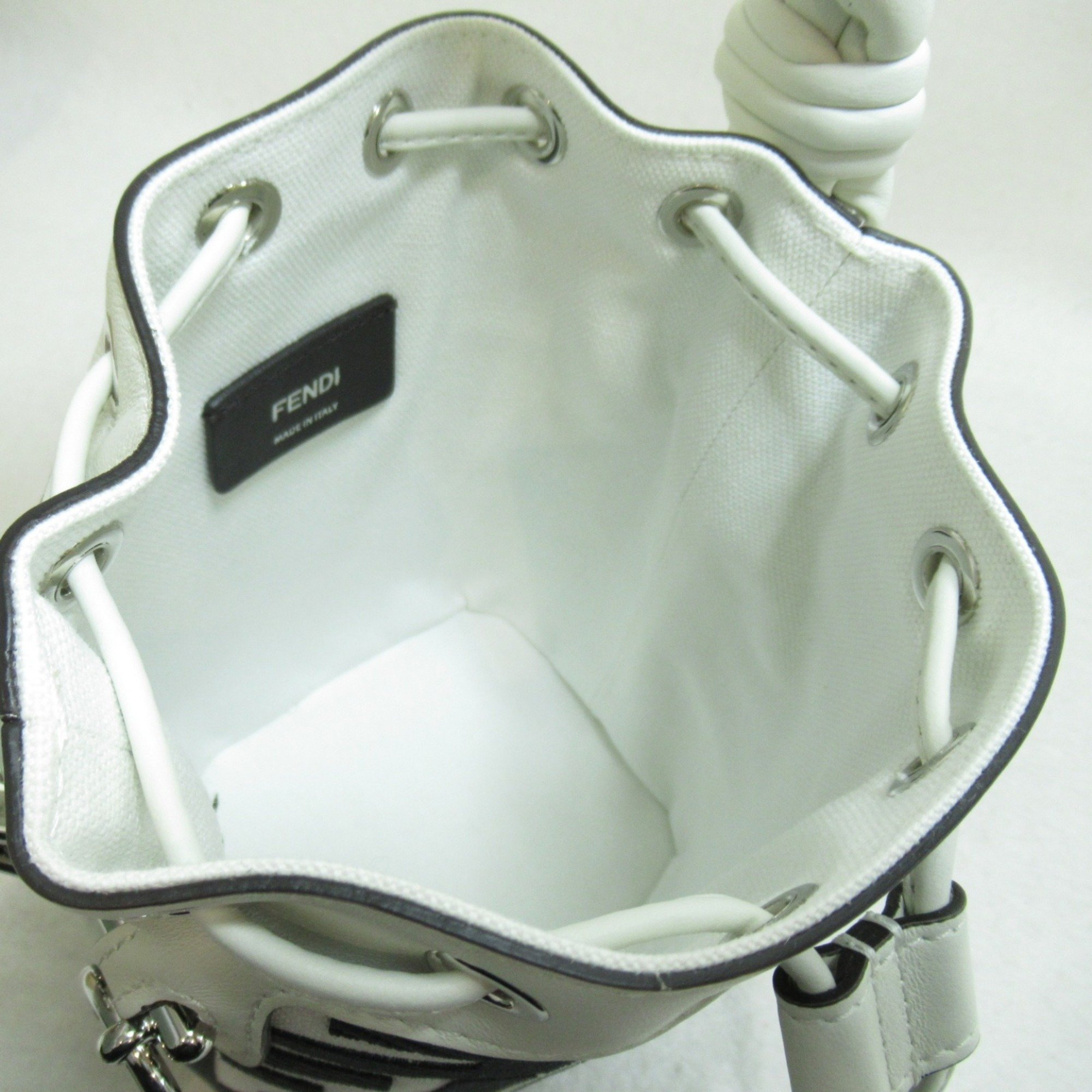 FENDI Mon Tresor Mini Bag Handbag White Black canvas leather 8BS010ANY3F1LAF
