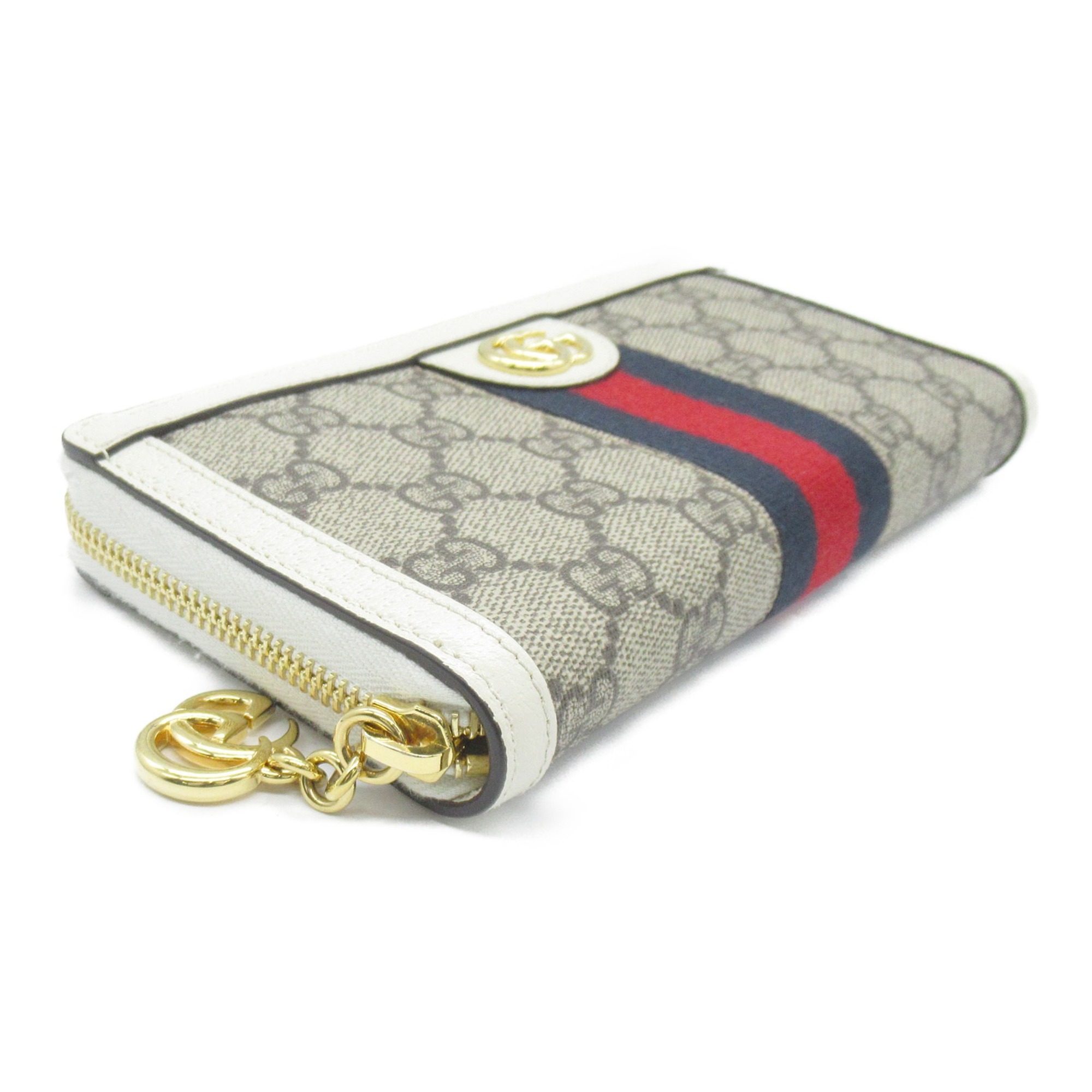GUCCI Round long wallet White Beige PVC coated canvas 523154