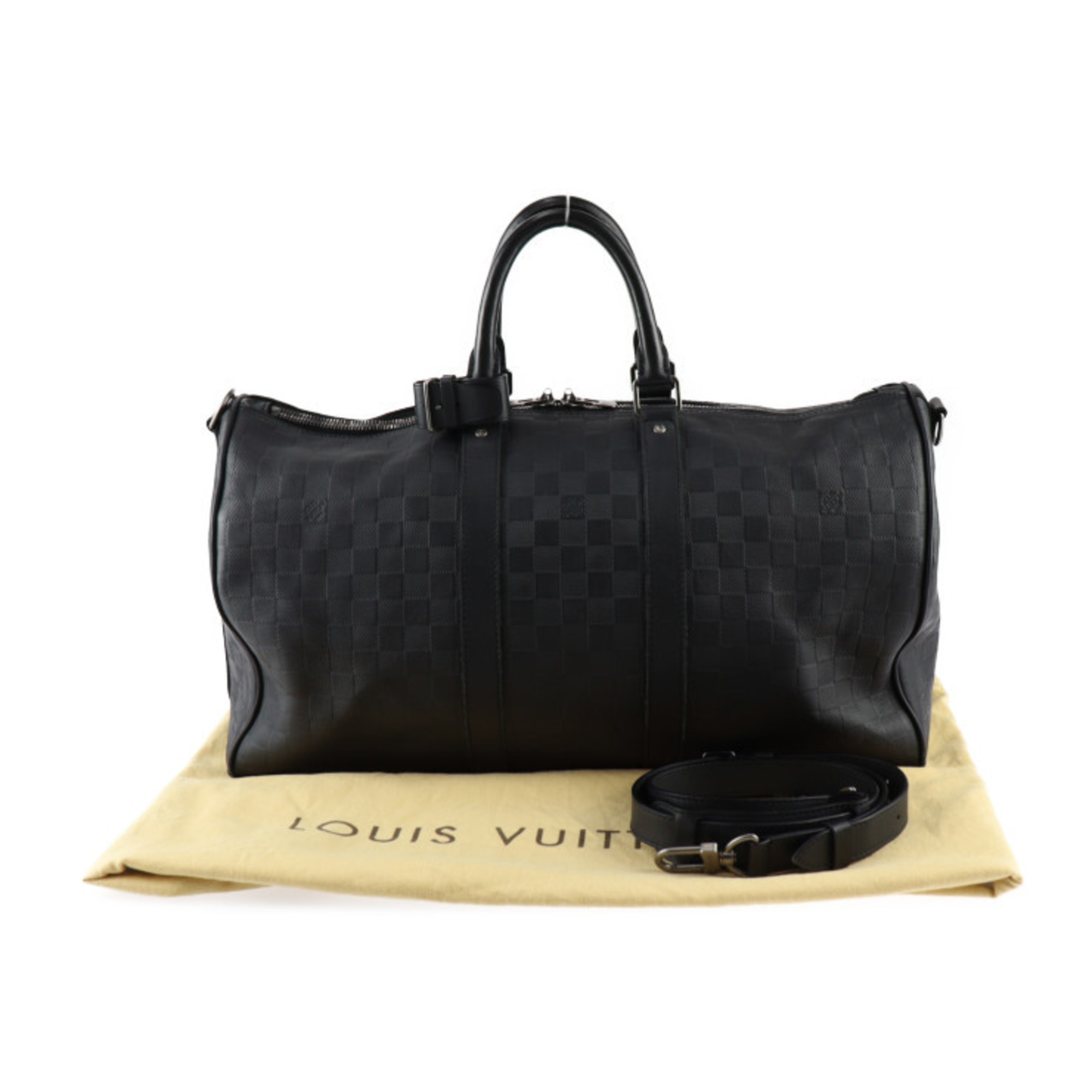 LOUIS VUITTON Keepall Bandouliere 45 Boston Bag N41145 Damier Infini Black Shoulder Vuitton