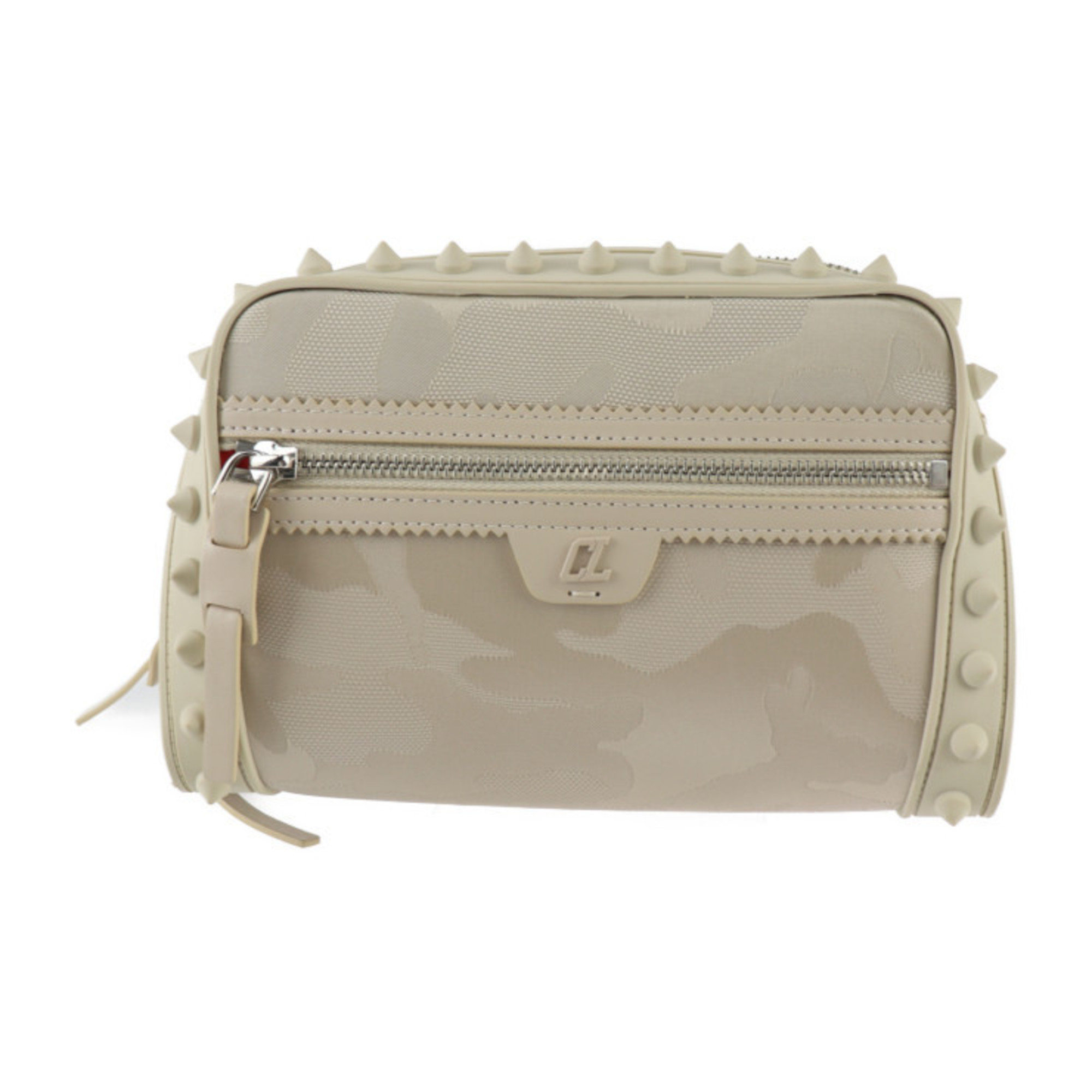 Christian Louboutin Crossbody Bag Shoulder 1225154 Canvas Rubber Beige Pochette Camouflage Military Pattern Spike Studs