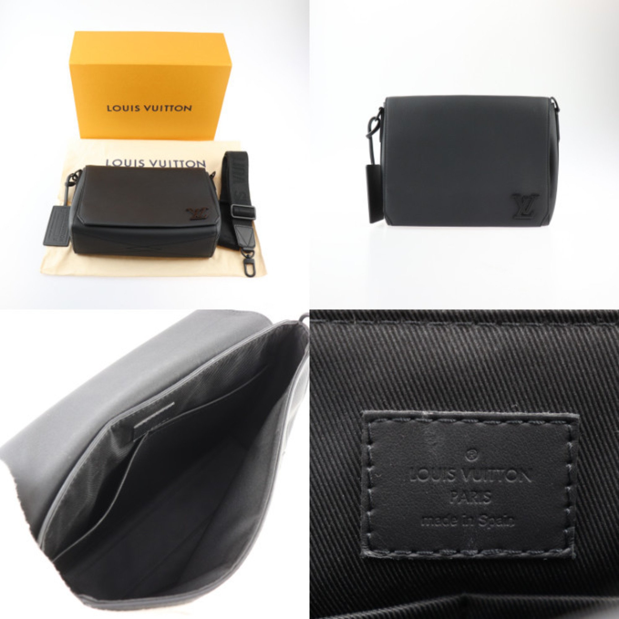 LOUIS VUITTON Takeoff LV Aerogram Shoulder Bag M57080 Calf Grain Leather Black Vuitton